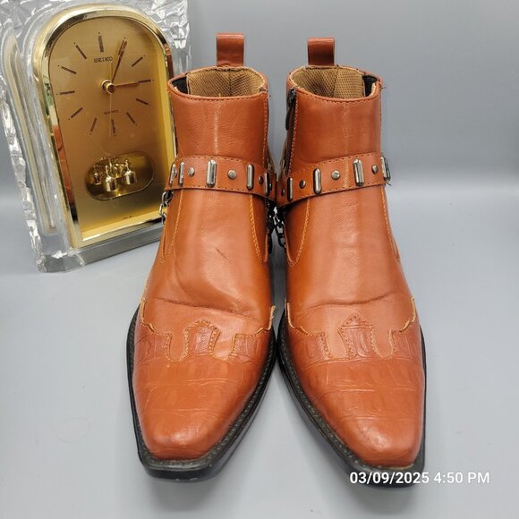 Western Biker Ankle Boot Chain Zip Vegan Friendly Size 42 UK 9 Men 11 Women - Picture 2 of 12